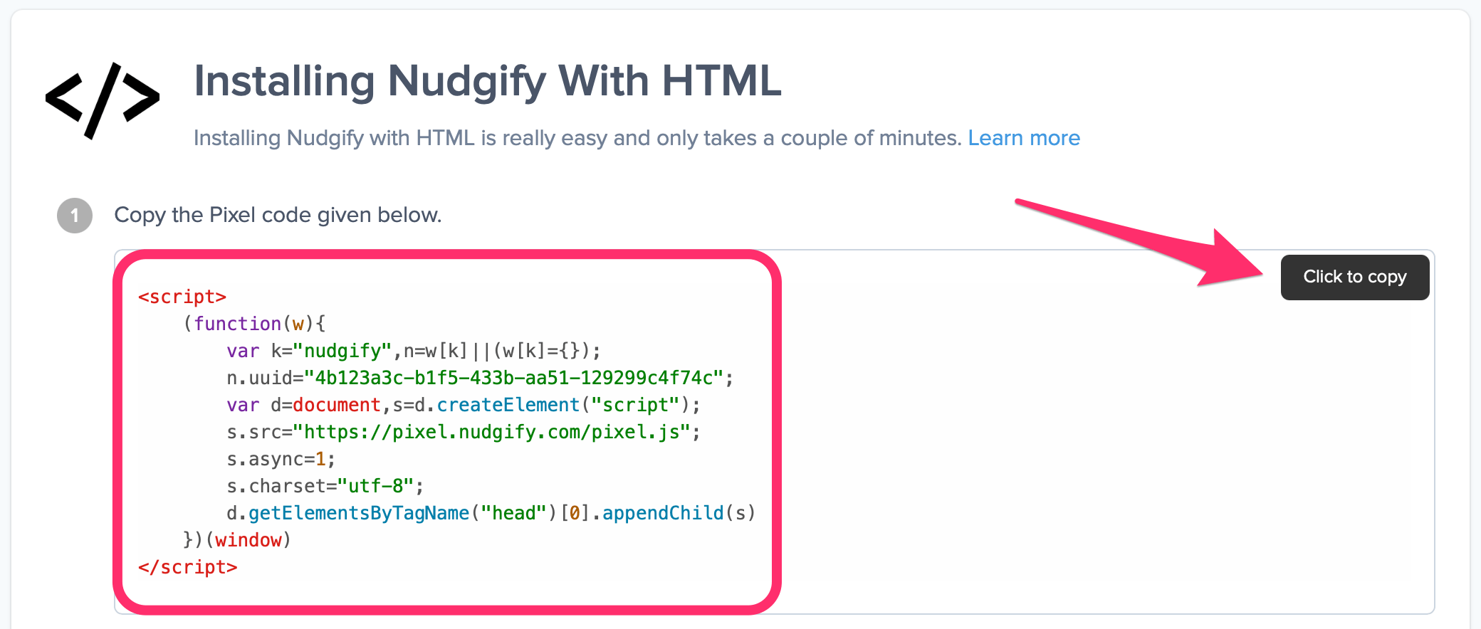 installing nudgify pixel on html based websites