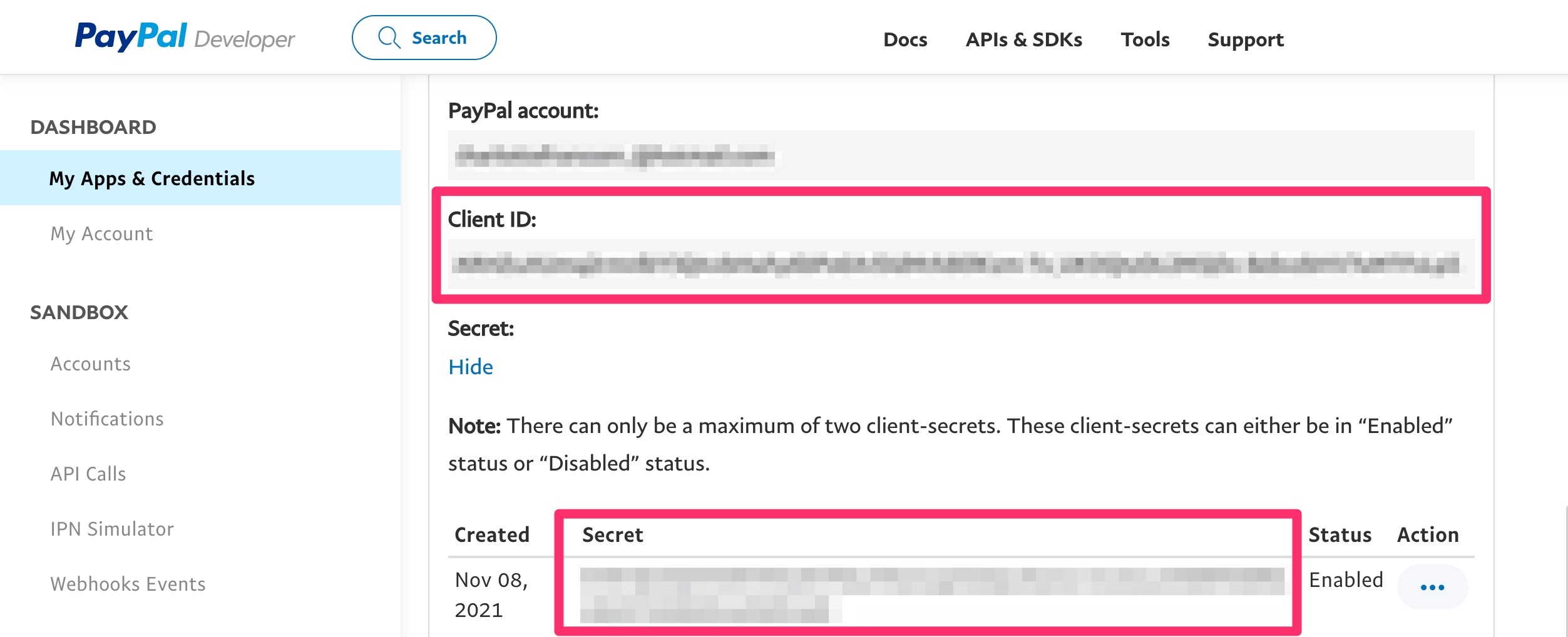 paypal client id secret