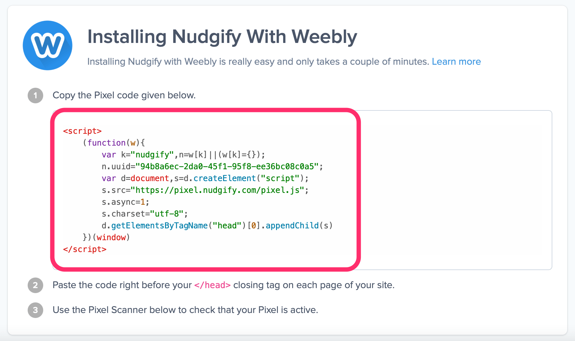 installing the nudgify pixel with weebly