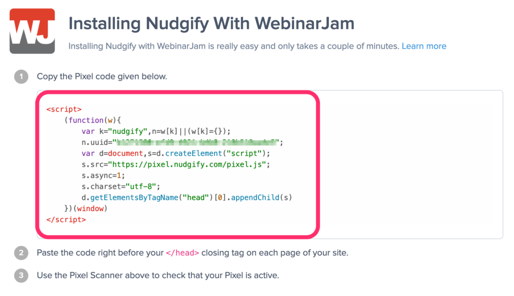 Install Nudgify in WebinarJam